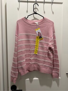 Ella Moss Pink and White Striped Crewneck Sweater